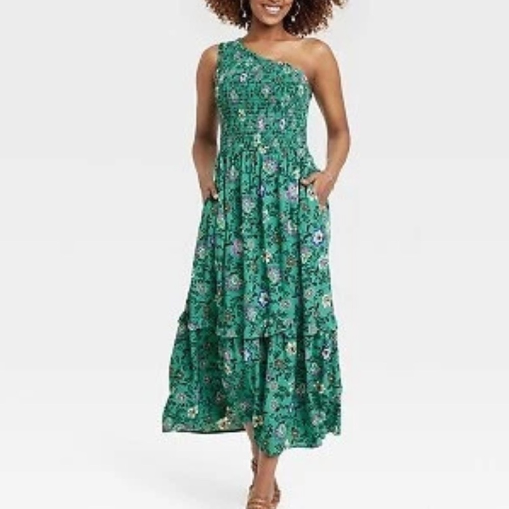 Knox Rose Green Asymmetrical One Shoulder Dress